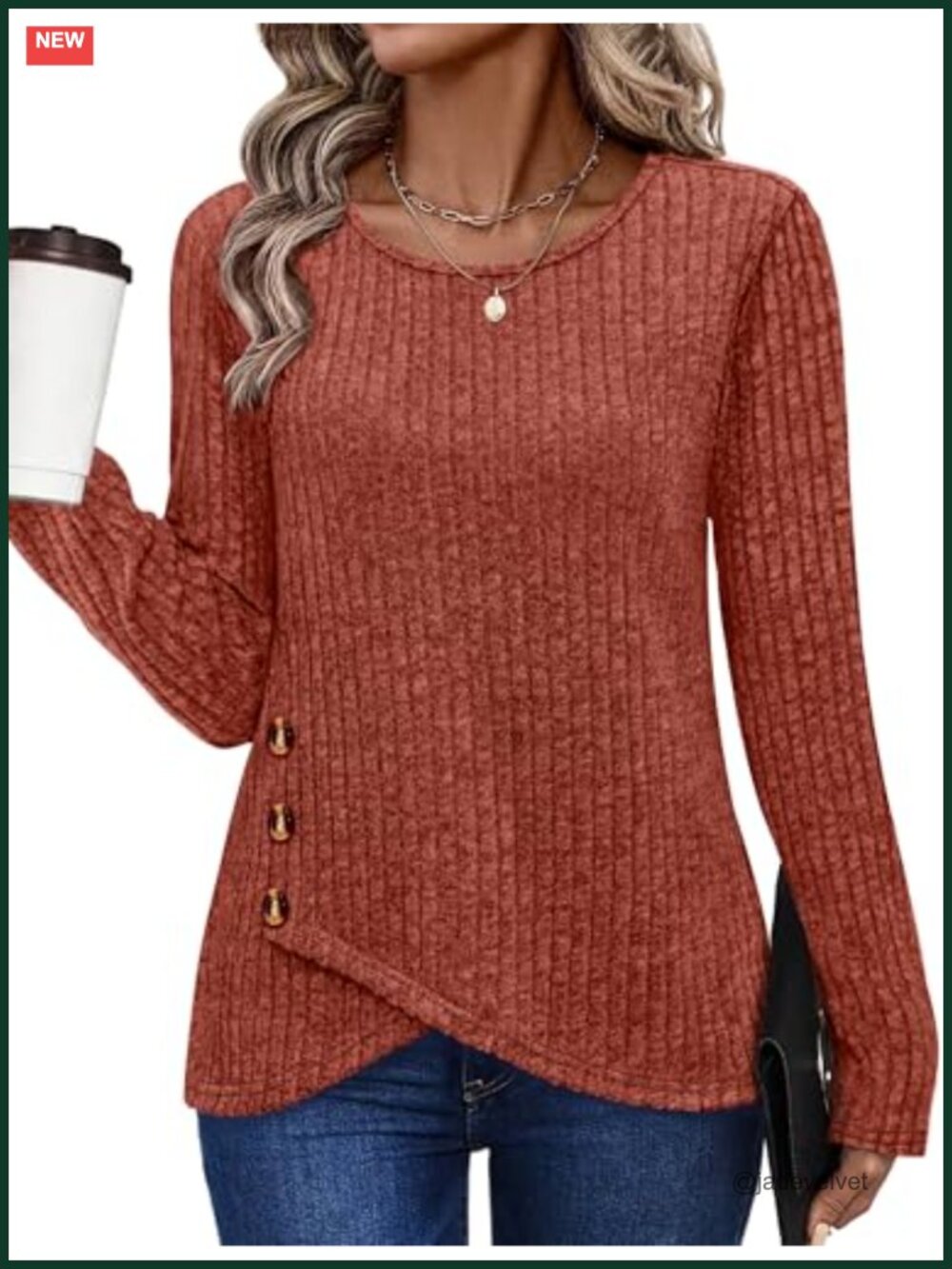 Women's Tunic Sweater Long Sleeve Crew Neck Button Top